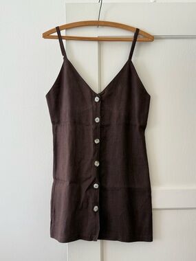 Reformation Dark Brown Linen V-Neck Top (small)
